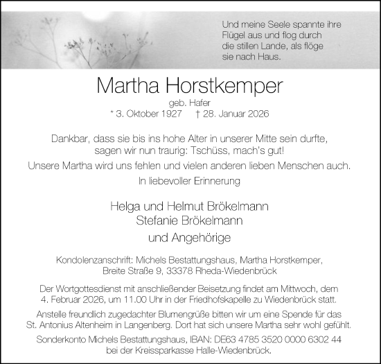 Traueranzeige von Martha Horstkemper von Die Glocke
