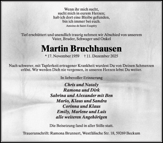 Traueranzeige von Martin Bruchhausen von Die Glocke
