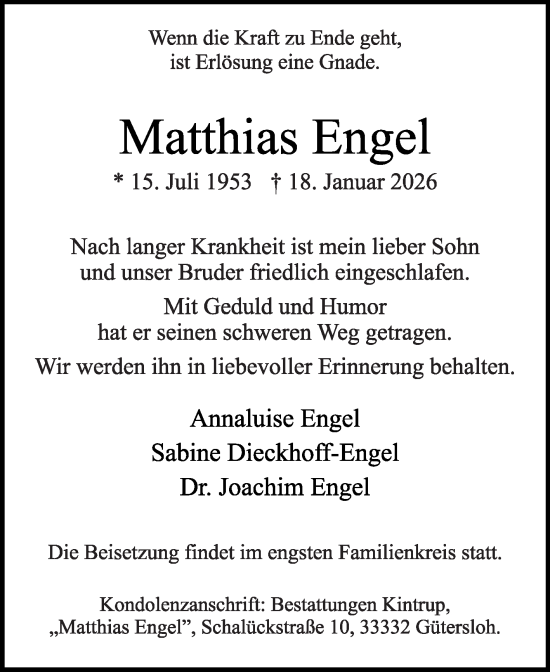 Traueranzeige von Matthias Engel von Die Glocke