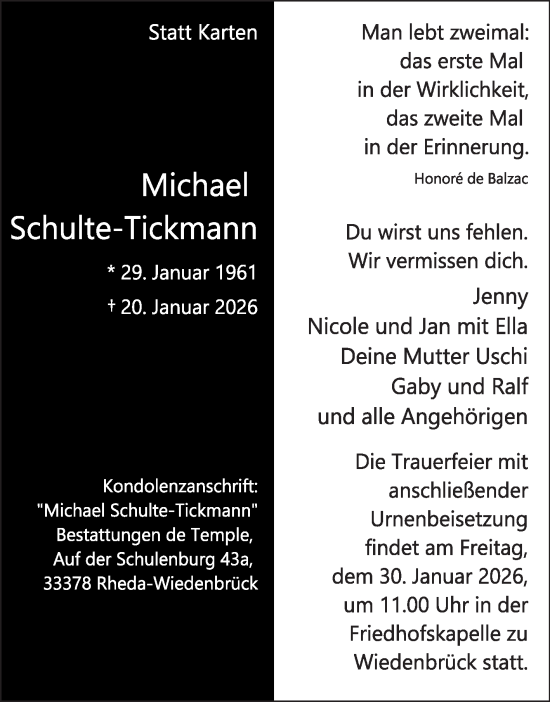 Traueranzeige von Michael Schulte-Tickmann von Die Glocke