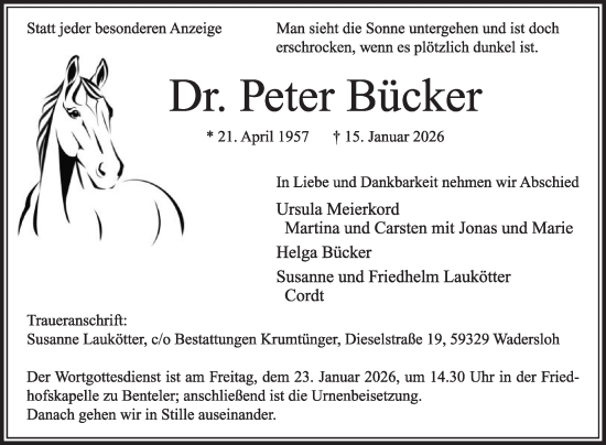 Traueranzeige von Peter Bücker von Die Glocke