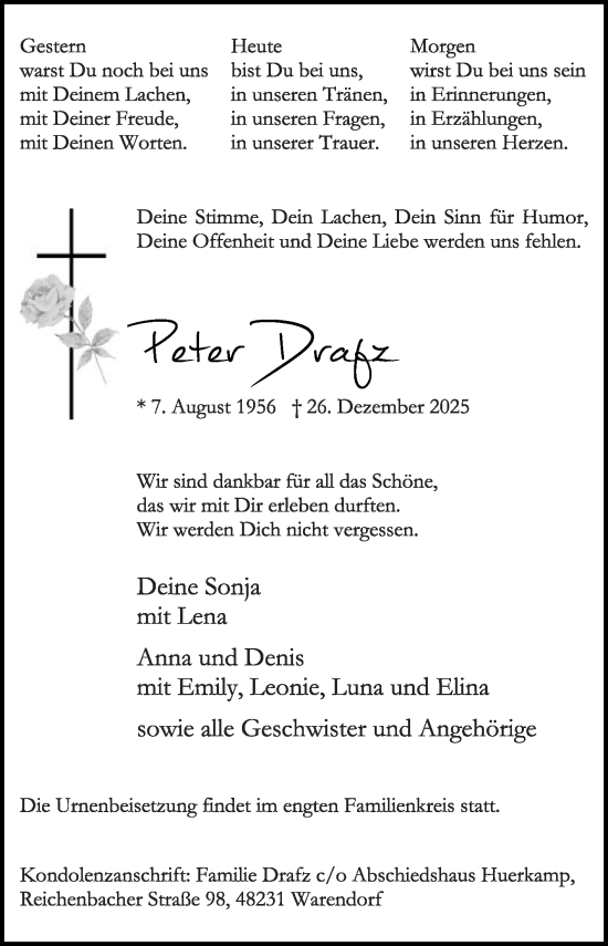 Traueranzeige von Peter Drafz von Die Glocke