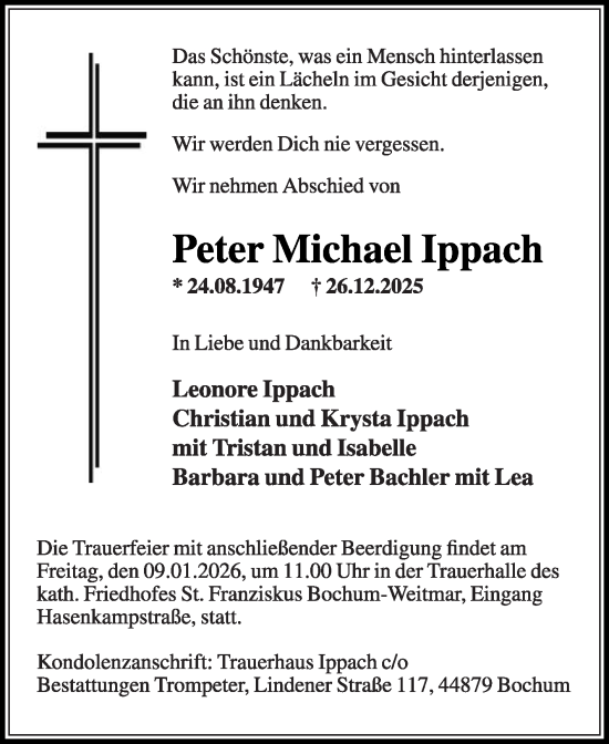 Traueranzeige von Peter Michael Ippach von Die Glocke