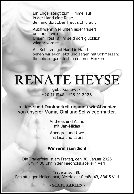 Traueranzeige von Renate Heyse von Die Glocke