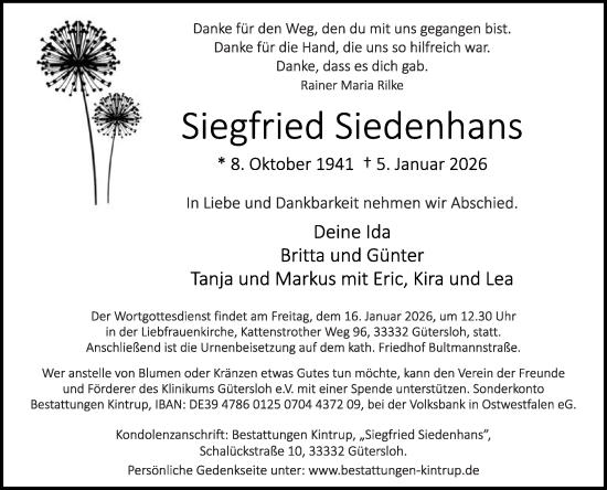 Traueranzeige von Siegfried Siedenhans von Die Glocke