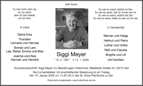 Traueranzeige von Siggi Meyer von Die Glocke
