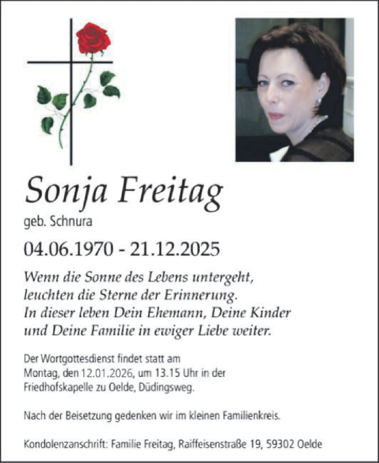 Traueranzeige von Sonja Freitag von Die Glocke