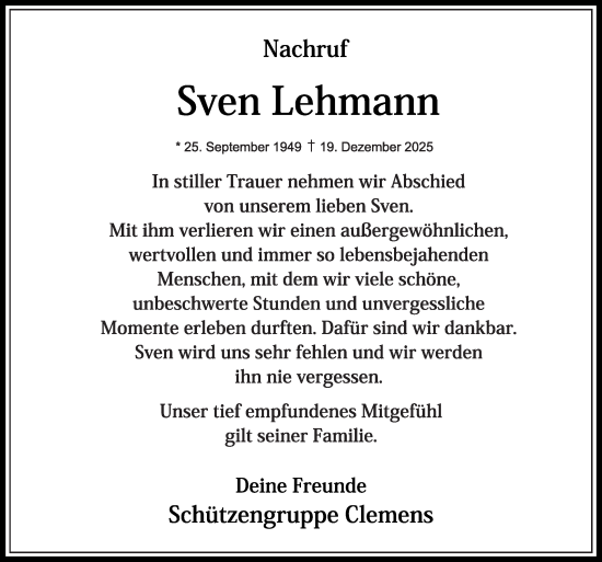 Traueranzeige von Sven Lehmann von Die Glocke