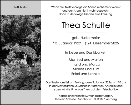 Traueranzeige von Thea Schulte von Die Glocke