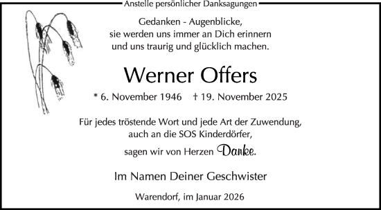 Traueranzeige von Werner Offers von Die Glocke