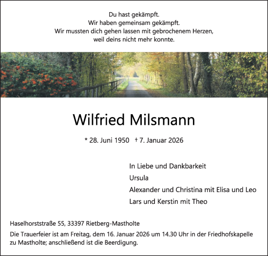 Traueranzeige von Wilfried Milsmann von Die Glocke