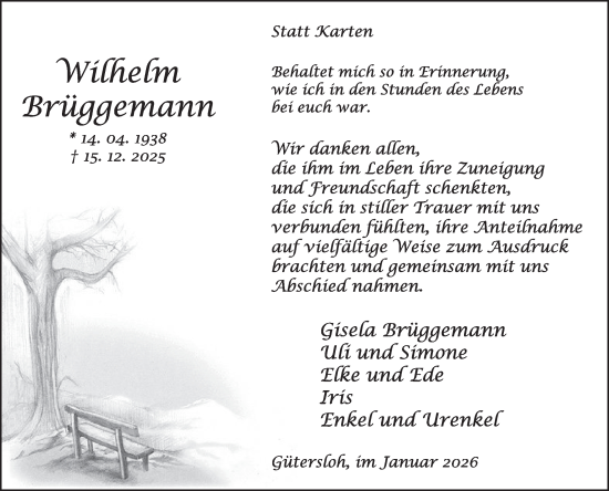 Traueranzeige von Wilhelm Brüggemann von Die Glocke