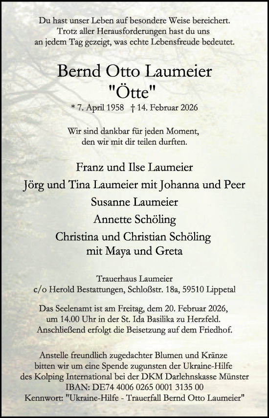 Traueranzeige von Bernd Otto Laumeier von Die Glocke