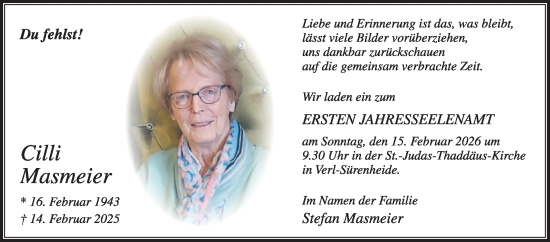 Traueranzeige von Cilli Masmeier von Die Glocke