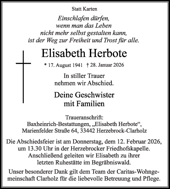 Traueranzeige von Elisabeth Herbote von Die Glocke