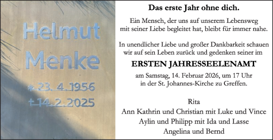 Traueranzeige von Helmut  Menke von Die Glocke