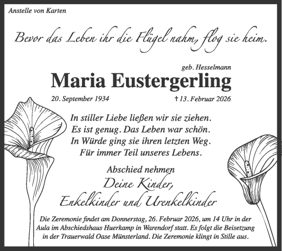 Traueranzeige von Maria Eustergerling von Die Glocke