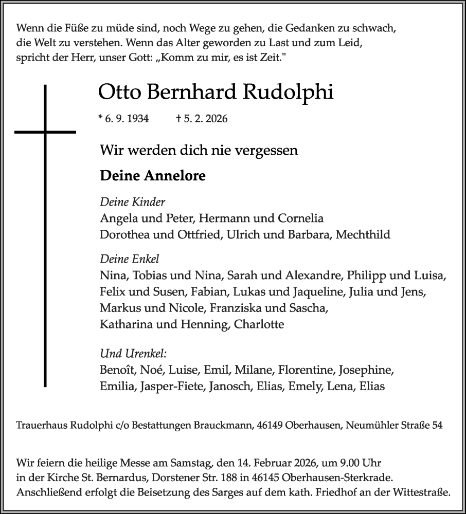  Traueranzeige für Otto Bernhard Rudolphi vom 11.02.2026 aus Die Glocke